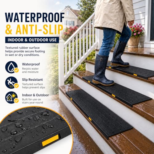 BESEA Rubber Stair Treads Non Slip 36" x 10" 10 Pack Outdoor Stair Treads - size: 10