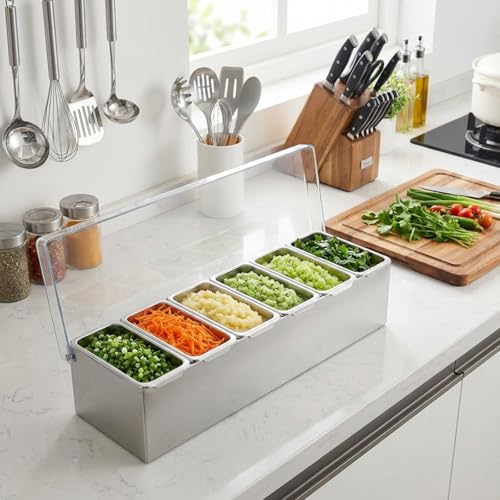 Boao 6 Slot Ice Chilled Stainless Steel Condiment Caddy with 4 Ice Packs