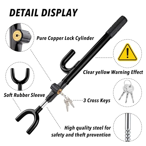 CARTMAN Adjustable Steering Wheel Lock, Anti-Theft Security Device, Black - color: Black