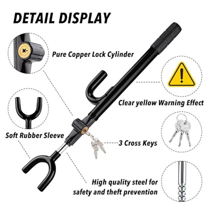 CARTMAN Adjustable Steering Wheel Lock, Anti-Theft Security Device, Black - color: Black