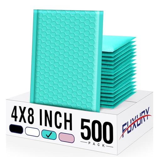 Fuxury Bubble Mailers 4x8" 500 Pack Self Seal Small Padded Envelopes #000 - color: Teal, size: 4×8" 500PC