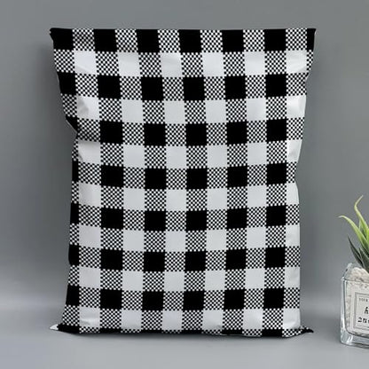 200 Count - 6x9 inch, Poly Mailer Black Gingham Plaid Envelope, Mailing Shipping Bags with Self Seal Strip - color: Black Gingham Plaid, size: 6" x 9"