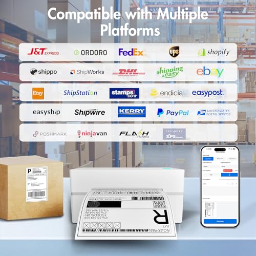 Thermal Shipping Label Printer 4x6 Bluetooth Label Maker for Small Business - color: White