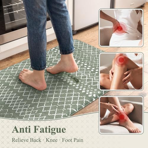 KIMODE Kitchen Mats for Floor Anti Fatigue Green Boho Kitchen Rugs Sets - color: Green Diamond, size: 17.3" x 47 "+ 17.3" x 29 "--0.47 inches