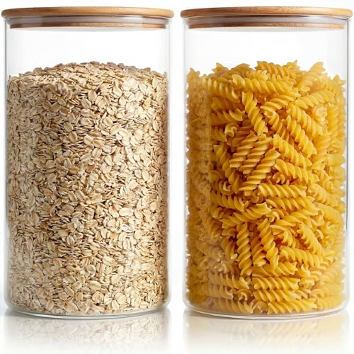 132oz Large Glass Storage Containers with Bamboo Lids for Flour & Sugar -2P - color: 132oz 2 Pack