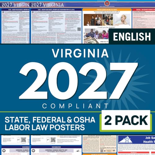 Labor Law Posters Virginia 2027, 2-Pack, State, Federal Workplace Notices - style: Laminated 2-Pack