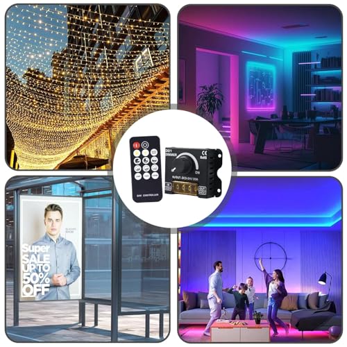 5V 12V 24V LED Dimmer Switch, 30A Dimmer Switches for LED Lights, PWM Controller 12 Volt Light Dimmers Switch Knob or 14 Key Wireless Control for LEDs Strip Lights Controller