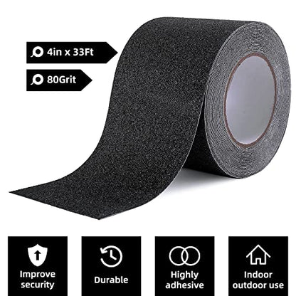 Reniteco 4" x33Ft Anti Slip Tape Black Heavy Duty Grip 1PC - color: 10-Black, size: 4in x 33Ft
