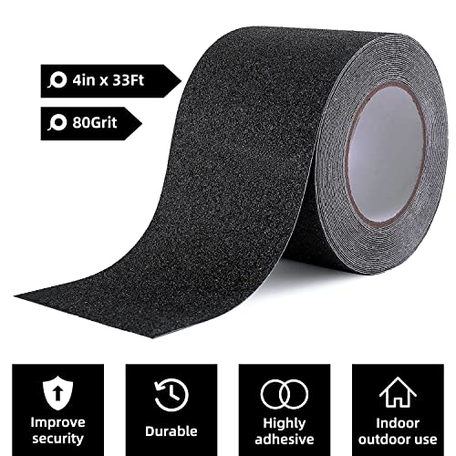 Reniteco 4" x33Ft Anti Slip Tape Black Heavy Duty Grip 1PC - color: 10-Black, size: 4in x 33Ft