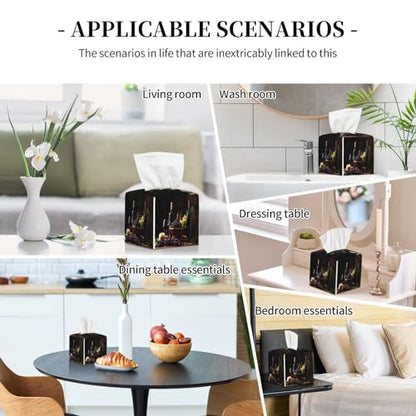 Glasses Wine Grapes Square Tissue Boxes for Bathroom Vanity - color: Glasses Wine Grapes
