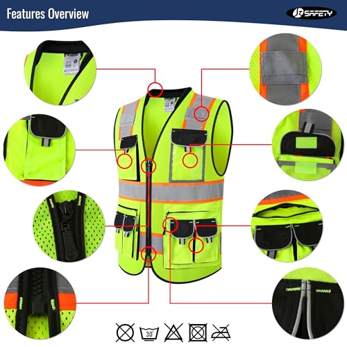 JKSafety Reflective Safety Vest for Men Cushioned Collar JK89M Yellow S - color: Mesh-yellow, size: Small