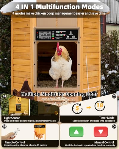 Automatic Chicken Coop Door Solar Powered with Timer & Light Sensor, Pet Deluxe Chicken Door with 7W Solar Panel, Anti-Pinch Safety, 10PCS Wire Clips and Aluminum Alloy, Long-Range Remote - Brown - color: Brown