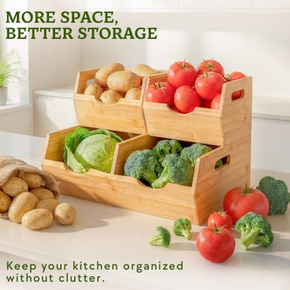 HOMESTEAD Extra Large Bamboo Pantry Storage Bins – 30% Larger, Stackable Potato Onion Storage Bin, Pantry Organizers and Storage, Produce Vegetable Organizer, Set of 3 - size: Extra Large ( 3 Pack )