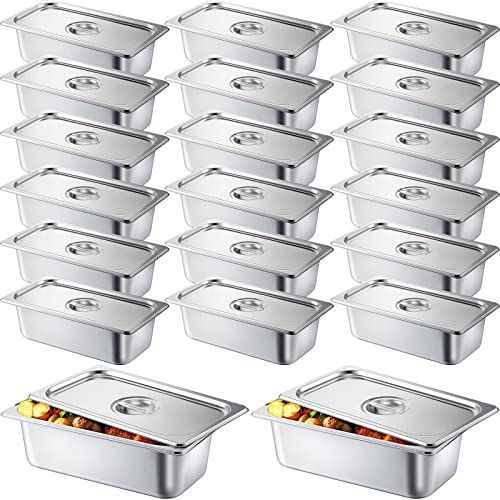 Zubebe 16 Pack Hotel Pan with Lid 4 Inch Deep Steam Table 0.9 mm Thick Stainless Steel Anti Steam Commercial Food Pans for Restaurant Buffet Event Catering Supplies(1/3 Size x 4 Inch Deep) - size: 1/3 Size x 4 Inch Deep