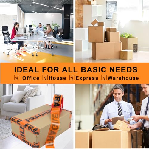 BOMEI PACK 6 Pack Fragile Tape 2 Inch x 60Yards, Fragiles Tape Handle with Care for Shipping with Dispenser, Heavy Duty Marking Tape for Moving Box (360 Yards Total)