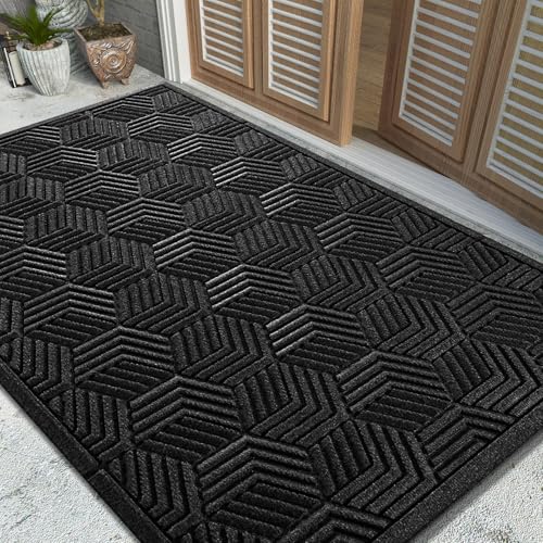 Yimobra Large Door Mat 47x32, All-Season Waterproof Outdoor Mats for Front Door Entrance with Drainage Holes, Heavy Duty Non-Slip Doormat for Garage Patio Entryway Indoor, Black - color: Black, size: 47x32 Inch