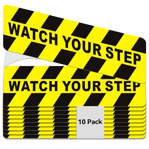 10 Pack Watch Your Step Sign, Watch Your Step Stickers with Strong Self-Adhesive, Caution Floor Decals Yellow Black Safety Labels for Stairs, Steps, Trip Hazard Areas – Durable & Non-Slip
