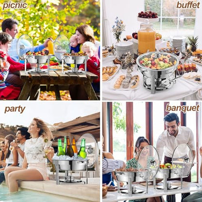4 Packs 8QT Round Chafing Dish for Buffet Set,Glass Lid, Silver - color: Silver-004