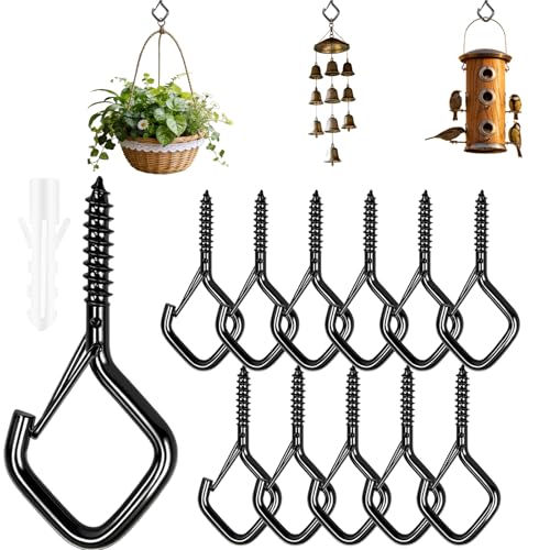 46 Pack Ceiling Hooks with Safety Buckle 2.36IN Screw in Hooks - color: Black
