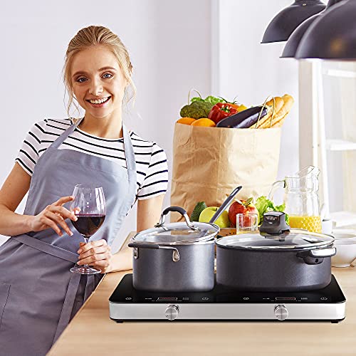 COOKTRON Portable Double Induction Cooktop, 1800W with Knob Control - size: Double Induction Cooktop with Knob Control