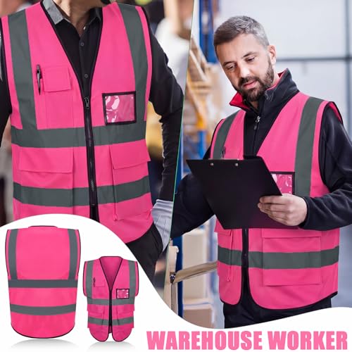 Leumoi 30 Pack Reflective Safety Vest with Pockets - color: Pink, size: Large