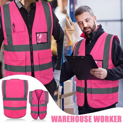 Leumoi 30 Pack Reflective Safety Vest with Pockets - color: Pink, size: Large