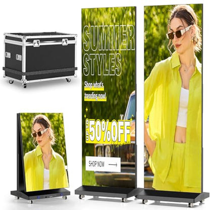 MWE P1.86 LED Poster Screen with Flight Case, 80" LED Digital Signage Display with Publishing System, Foldable Advertising Display Kiosk Video Wall for Events, WiFi/USB/HDMI (2 Panels) - size: 80"-2 Panels