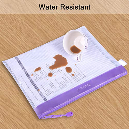 Wisdompro Zipper Pouch, 4 Pack Waterproof Mesh File Bag, Document Organizer - color: Purple