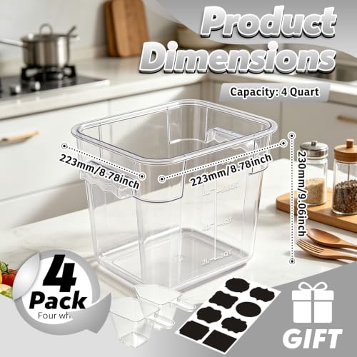 4 Pack 8QT Commercial Clear Food Storage Containers with Lid, NSF - color: White, size: 8Qt-4 Pack