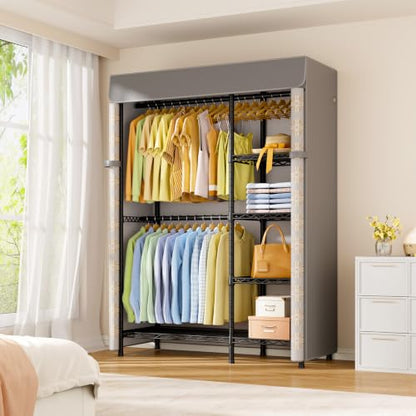 ULIFHOME F2C Closet with Brand Custom Cover, 47.2" W x 16.5" D x 78.3" H - color: Black Closet with Pattern Cover