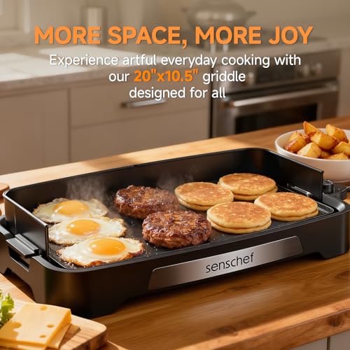 Cleansnap Everyday Electric Griddle, 20” Nonstick Grill with Foldable Anti-Mess Shield, 1700W Fast Heating, ILAG Ultimate Coating, Dishwasher-Safe Removable Plate, Midnight Black - color: Midnight Black