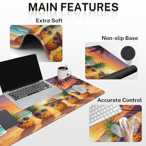 Britimes Keyboard Mouse Pad Set, 4 in 1 Desk Mat Set, Summer Pineapple - color: Summer Pineapple