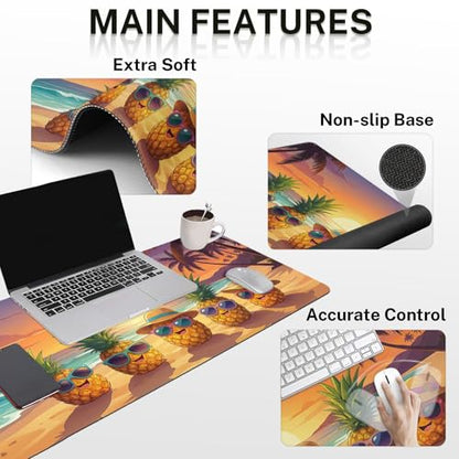Britimes Keyboard Mouse Pad Set, 4 in 1 Desk Mat Set, Summer Pineapple - color: Summer Pineapple