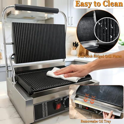 CTJ Commercial Panini Press Grill 2200W Sandwich Maker with Nonstick Plates