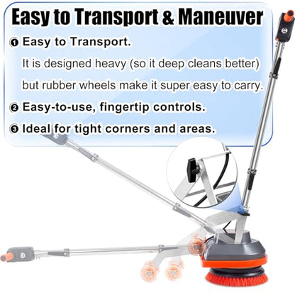 HHQ 15" Floor Buffer Machine, Commercial Floor Scrubber Machine with Brushes and Pads, Heavy Duty Floor Cleaner and Polisher- Deep Clean and Polish Your Floors with Ease