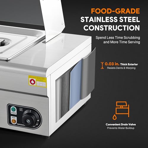 WILPREP 4-Pan Commercial Food Warmer with Sneeze Guard, Four 1/2 Pans, 1500W Countertop Electric Warmer, 86-185°F Adjustable Temp Control, Stainless Steel Buffet Bain Marie - size: 1/2 pan*4