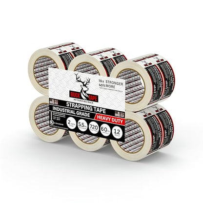 12 Pack Buck Strapping Tape 2 Inch x 60 Yds (180ft), 5.5 Mil – Heavy Duty Fiberglass Tape, Filament Tape, Reinforced Packing Tape with Synthetic PET Adhesive for Bundling, Shipping & Palletizing - size: 2 Inch x 60 Yards, style: 12 Pack
