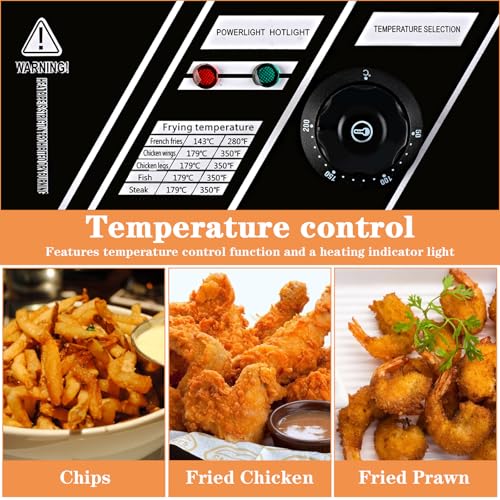 10QT Electric Deep Fryer 304 Stainless Steel Single Tank Commercial Fryer with Basket, Countertop Deep Fryer for Home and Restaurant Use with Lid & Temperature Control