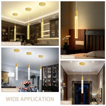 Modern Gold Crystal Column Pendant Light, Dimmable LED Chandelier, Adjustable Hanging Pendant Lighting for Kitchen Island - color: Gold, size: 1-Light