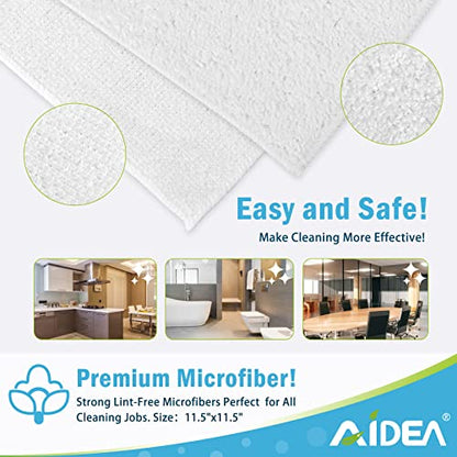 AIDEA White Microfiber Cleaning Cloth 50PK, Absorbent Cleaning Rags 12"x12" - color: White, size: 12in.x12in.