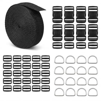 1.5 Inch Straps and Buckles Set, 12 Yards Nylon Webbing Strap, 12 Pack Release Buckles, 24 Tri-Glide Slide Clips, 12 Pack Metal D-Rings MaHeavy Duty Adjustable Quick Snap Fasteners, No Sewing Required - size: 1 1/2" 12 Pcs Buckle Set