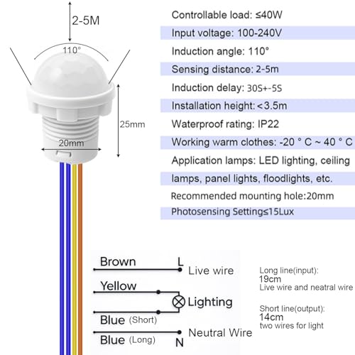 Gebildet 4pcs Motion Sensor Light Switch, PIR Infrared Sensor, 30S Time Delay, Smart Detection for LED, Bulb and Other Existing Light, Ceiling & Wall Mount, Automatic Light Control, 100-240V/40W - color: White-E1664