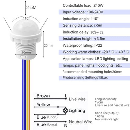 Gebildet 4pcs Motion Sensor Light Switch, PIR Infrared Sensor, 30S Time Delay, Smart Detection for LED, Bulb and Other Existing Light, Ceiling & Wall Mount, Automatic Light Control, 100-240V/40W - color: White-E1664