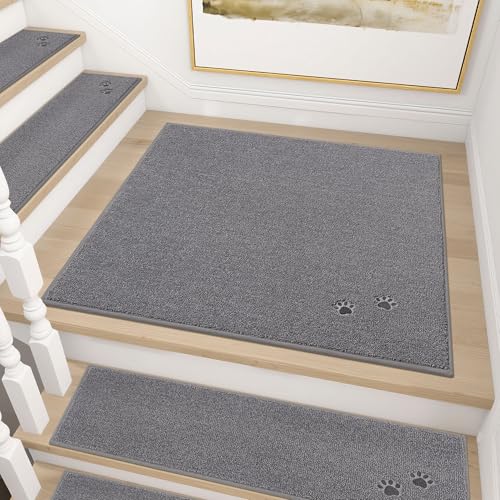 BEQHAUSE Stair Landing Rug Non-Slip 30"x30", Landing Mats for Stairs, Grey - color: Grey - Dog Paws, size: 30 in X 30 in (1 Pieces)