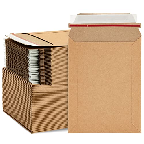 100 Pack Rigid Mailers 6x8 - Sturdy 450 GSM Self-Adhesive Kraft Paper Cardboard Envelopes for Mailing Photo, Documents, Gift Cards, CDs, Art Prints