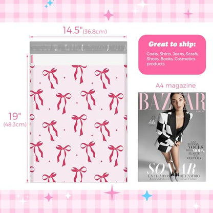 Fuxury Poly Mailers 14.5x19" 50pcs,Cute Shipping Bags for Clothes,Pink Bows - color: Pink Bows, size: 14.5x19" 50pcs