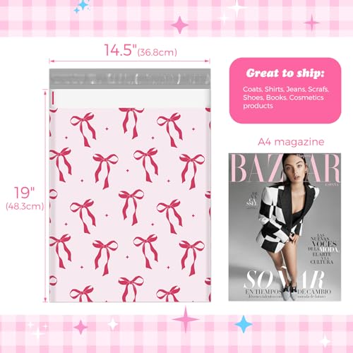 Fuxury Poly Mailers 14.5x19" 50pcs,Cute Shipping Bags for Clothes,Pink Bows - color: Pink Bows, size: 14.5x19" 50pcs