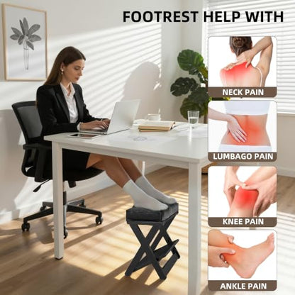 Adjustable Foot Rest Under Desk at Work, Wooden Footrest - color: Dark Black