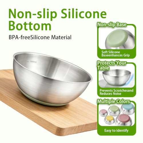GIUOIDUO Stainless Steel Mixing Bowls Set with Non-Slip Base, Set of 5