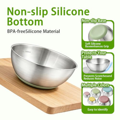 GIUOIDUO Stainless Steel Mixing Bowls Set with Non-Slip Base, Set of 5